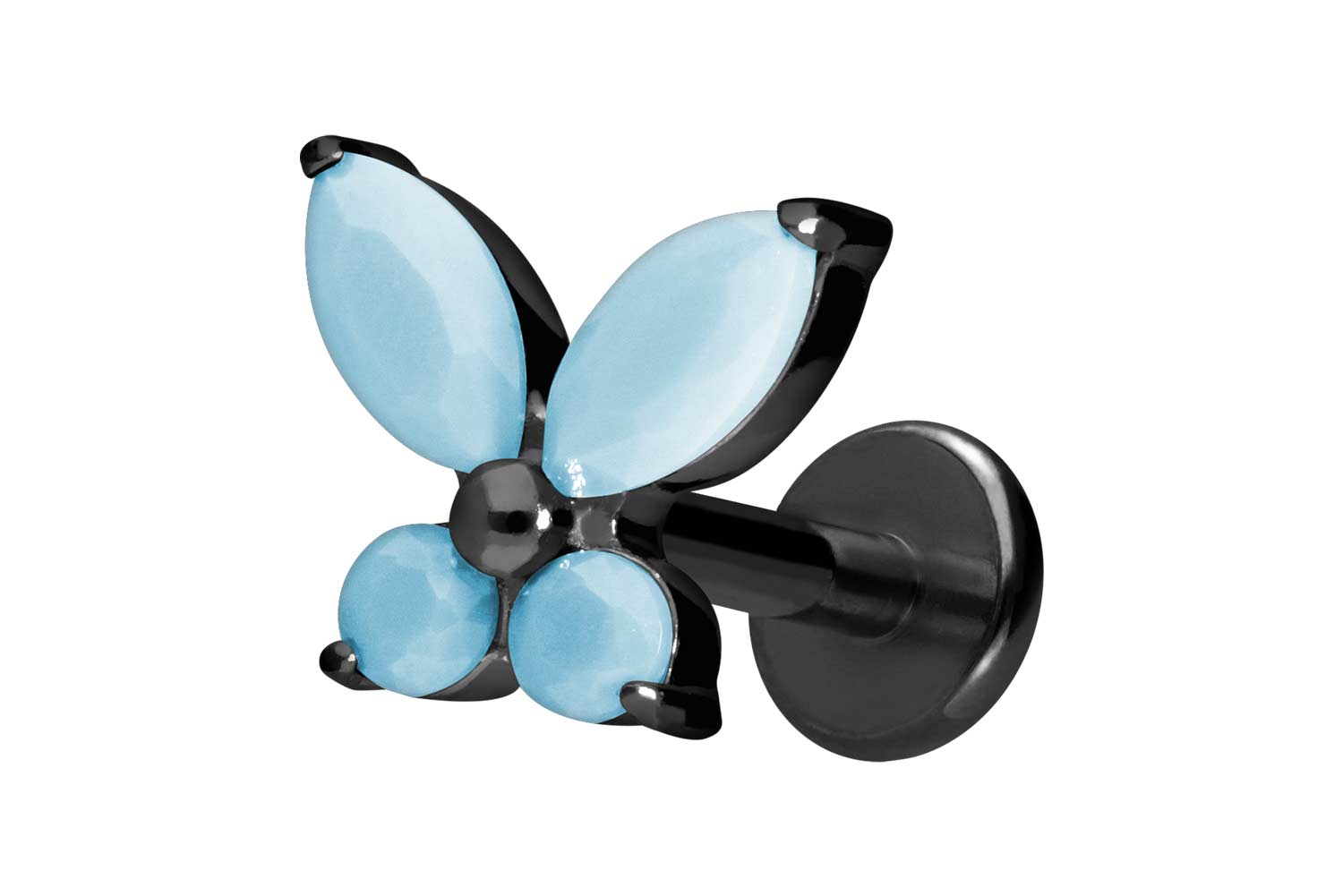 Titan Labret Piercing mit Innengewinde SCHMETTERLING + SYNTHETISCHE TÜRKISE